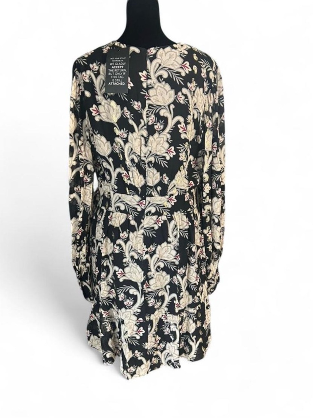 White House Black Market Floral Wrap Mini Dress Size 12 NWT Black Gold V-Neck - Picture 4 of 8